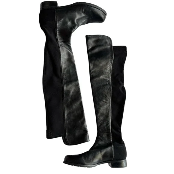 Stuart Weitzman Black Leather Stretch Over‎ The Knee Boots 7.5M
